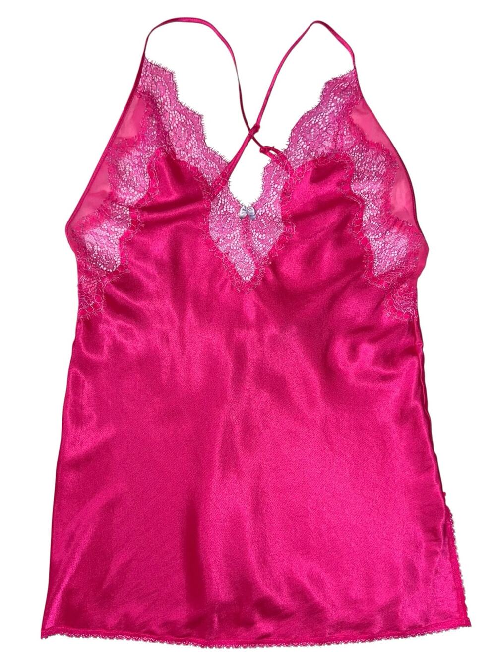 Victorias Secret Hot Pink Satin Lace Low Back Slip Chemise Size S